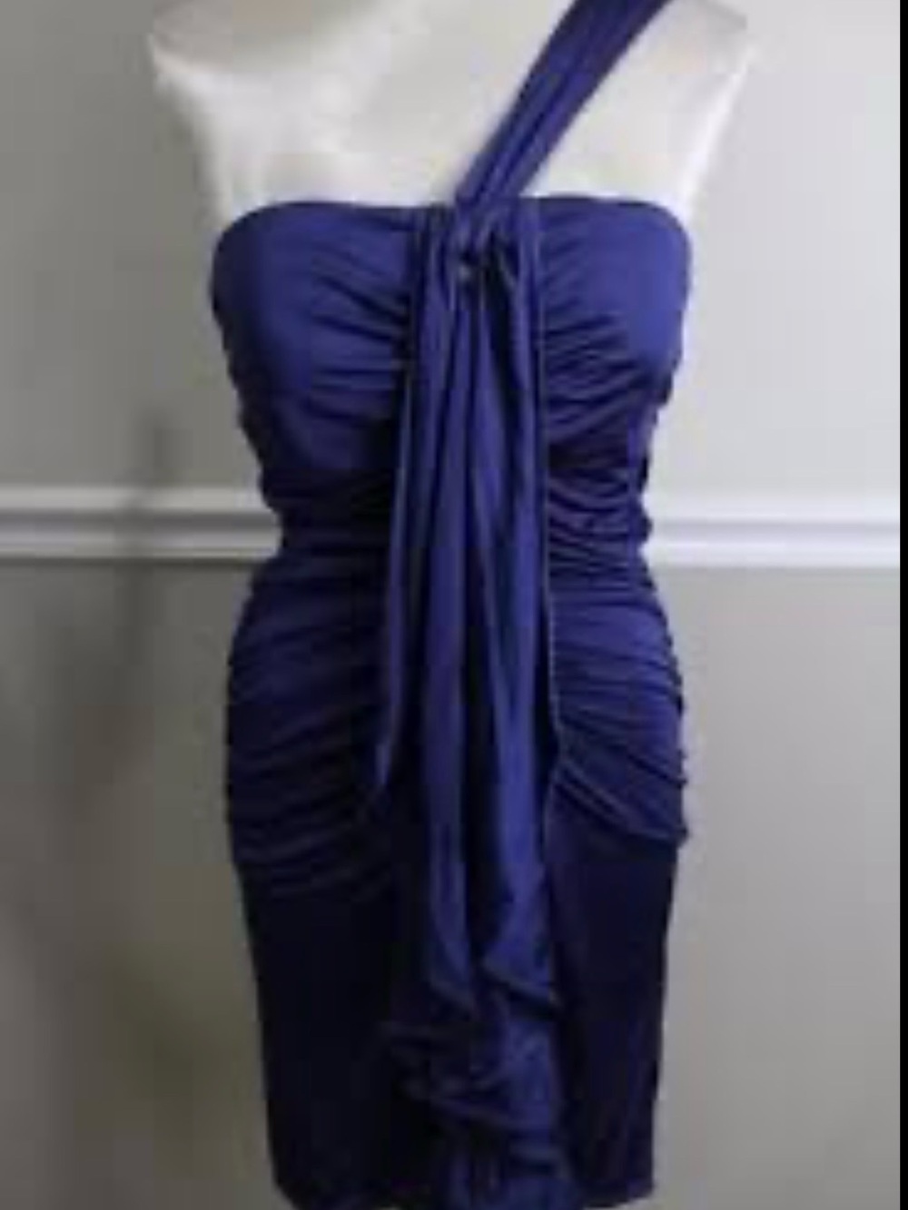 Black Halo Deep Navy Ruched One-Shoulder Jersey Dress with Drape